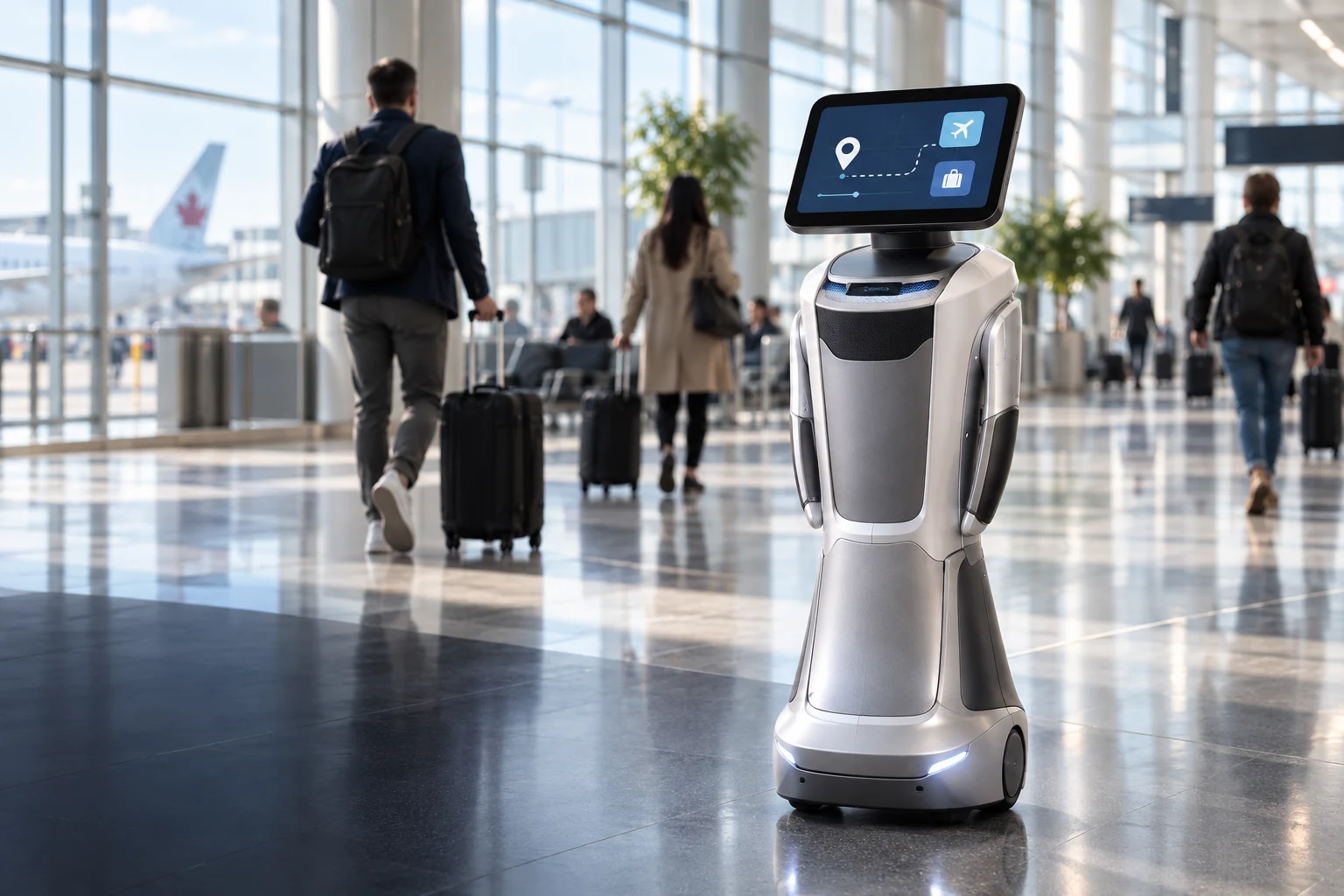Passenger assistance robot in a modern airport terminal