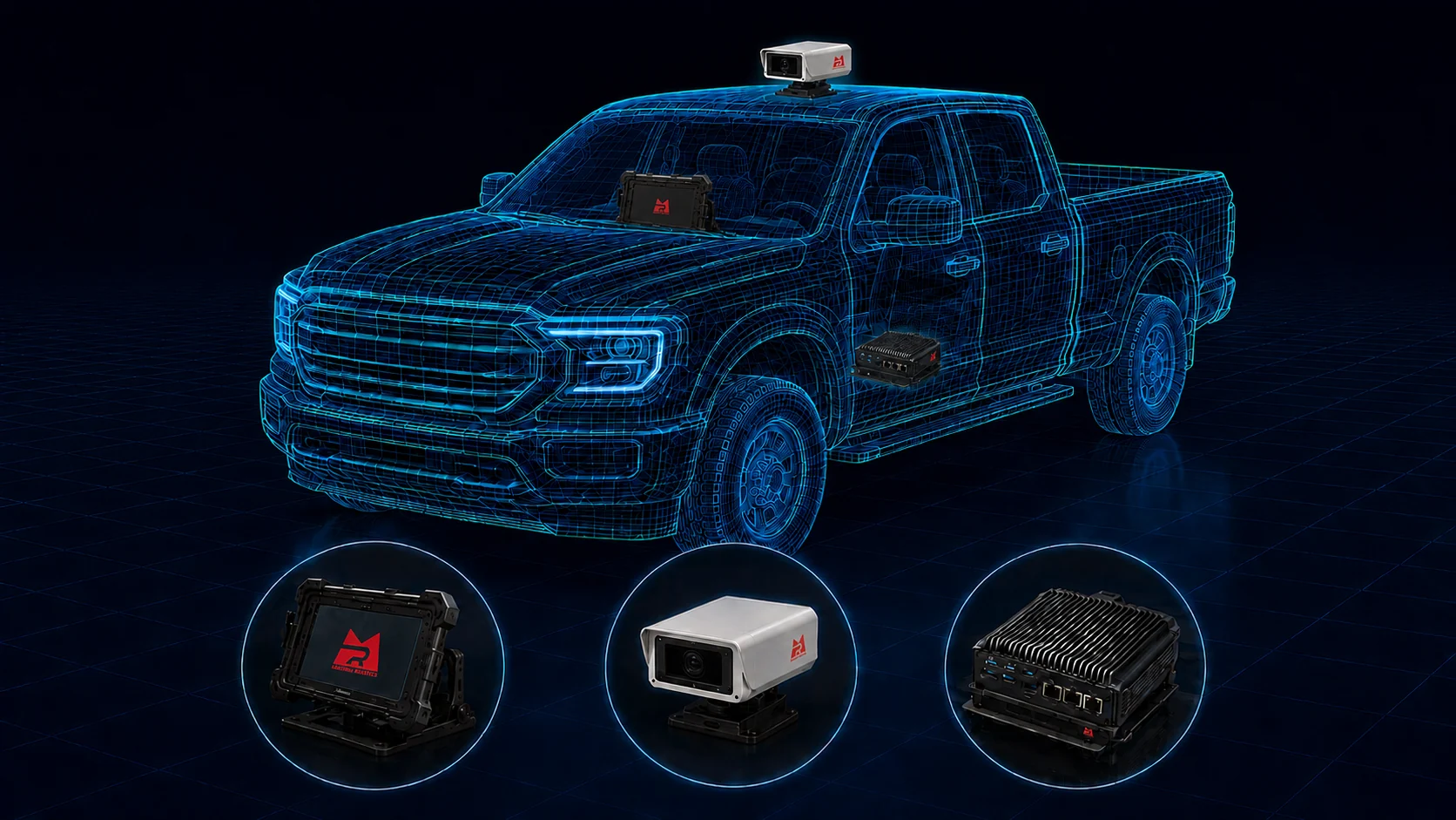 Pickup-mounted Road AI camera, in-cabin tablet and edge computer
